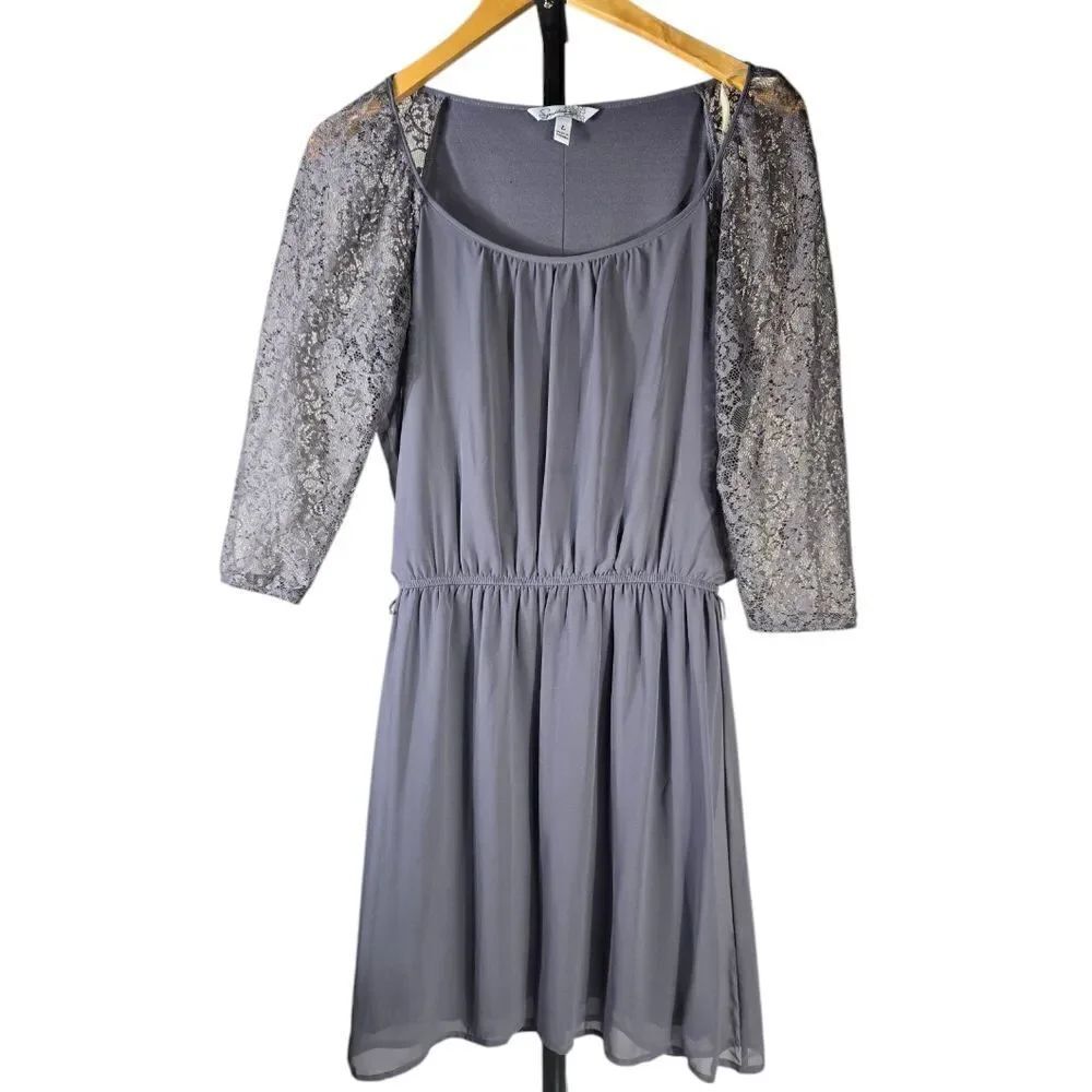 Gray Scoop Neck Sundress with Raglan Sleeves